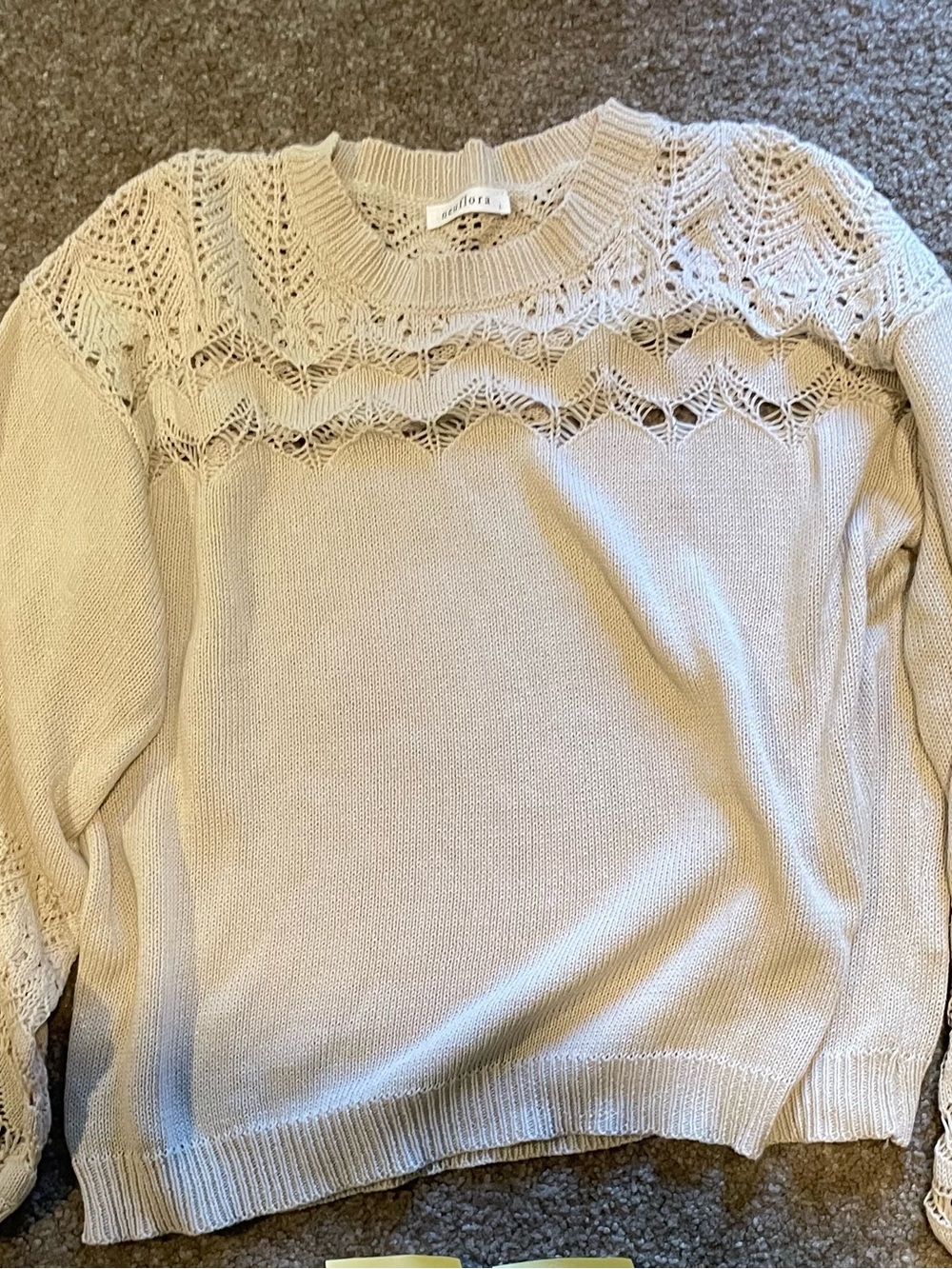 Neuflora Cream Open-Knit Yoke Crewneck Sweater